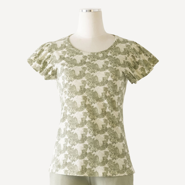 womens retro flutter tee | green beehive | organic cotton jersey
