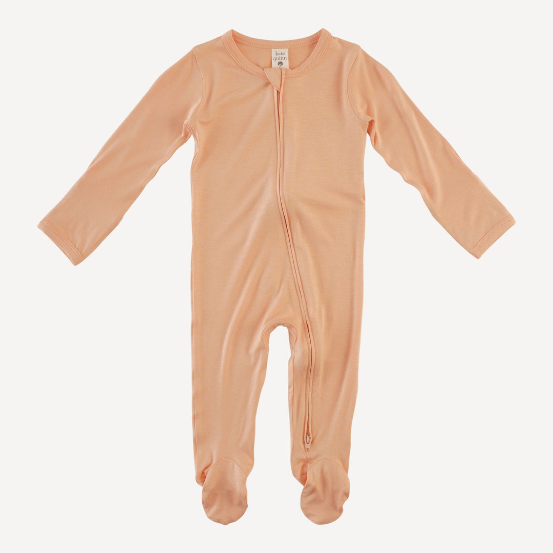 long sleeve two way zipper footie | whipped peach | bamboo