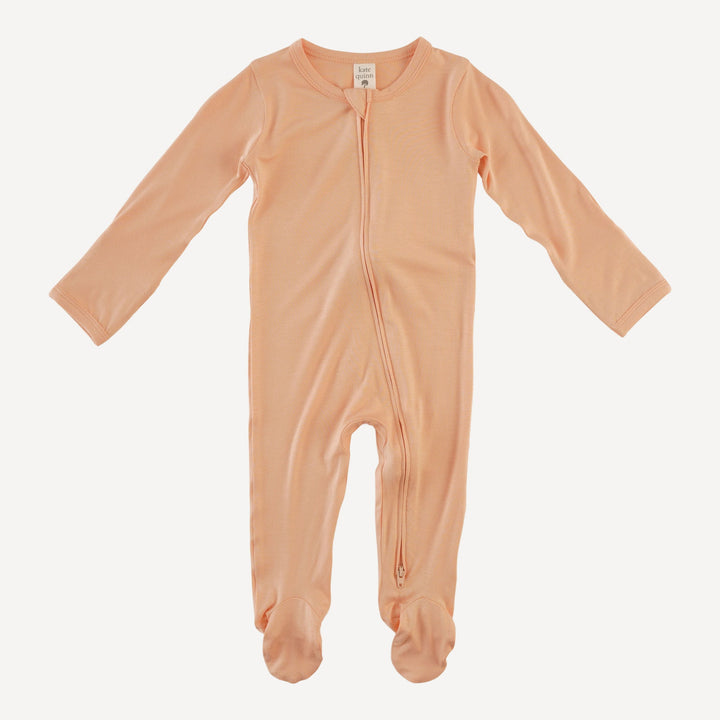 long sleeve two way zipper footie | whipped peach | bamboo