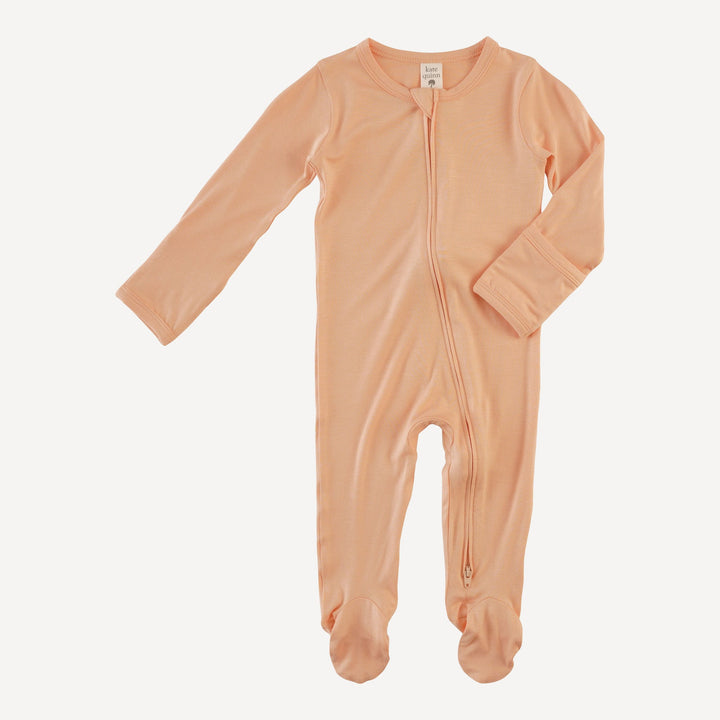 long sleeve two way zipper footie | whipped peach | bamboo
