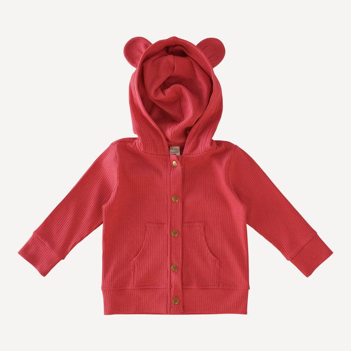 three bears snap hoodie | red | organic cotton single rib