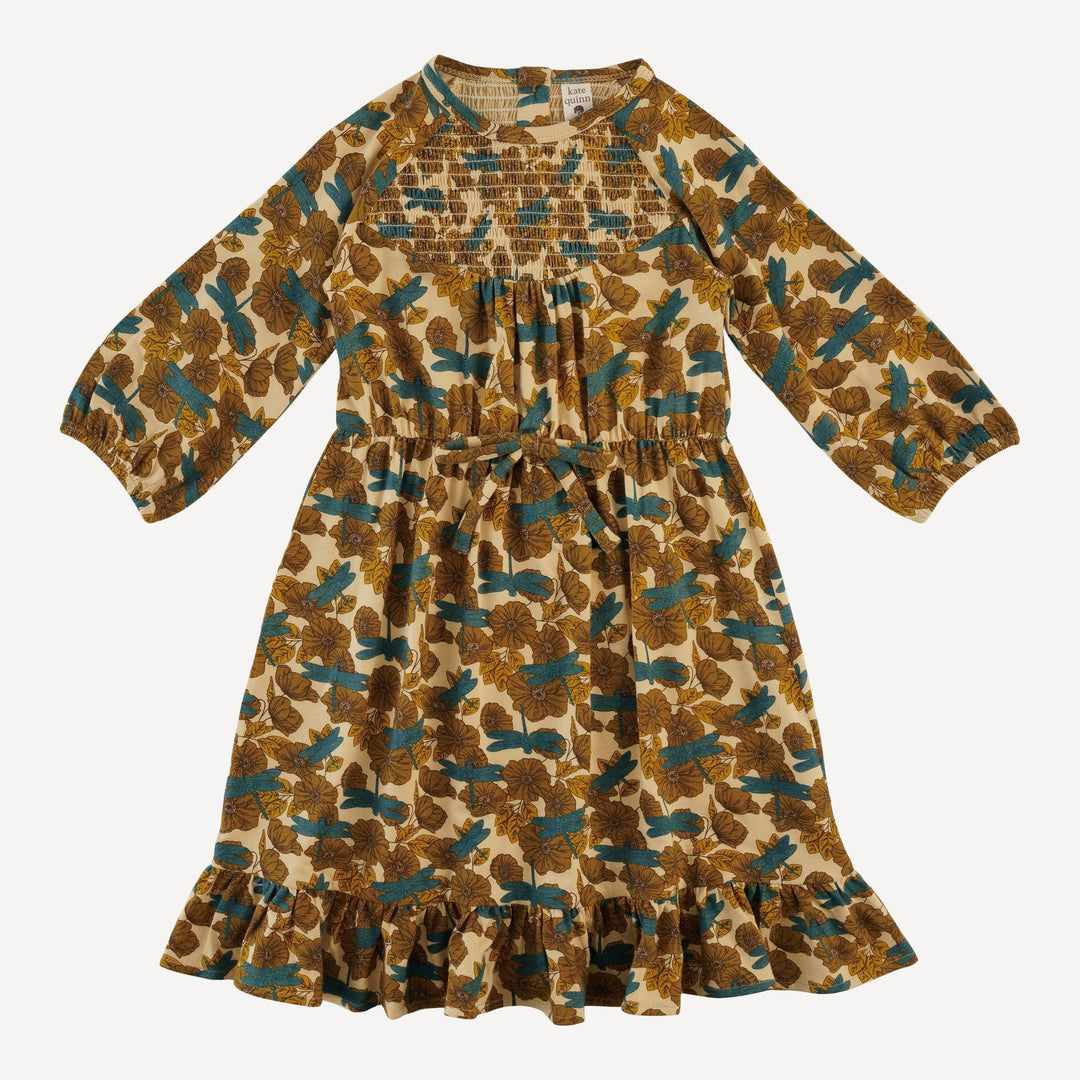 long sleeve smocked dress | dragonfly garden | bamboo