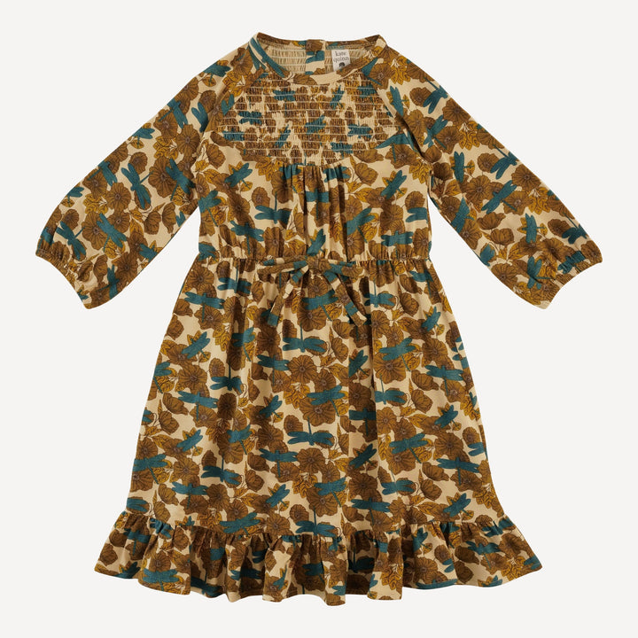 long sleeve smocked dress | dragonfly garden | bamboo