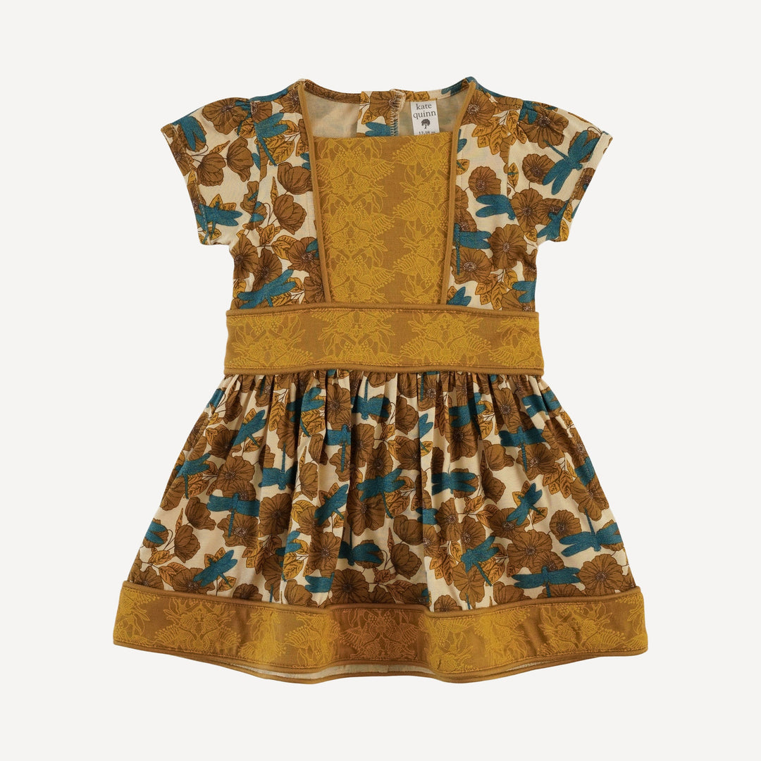 short puff sleeve piped square neck dress | dragonfly garden | bamboo