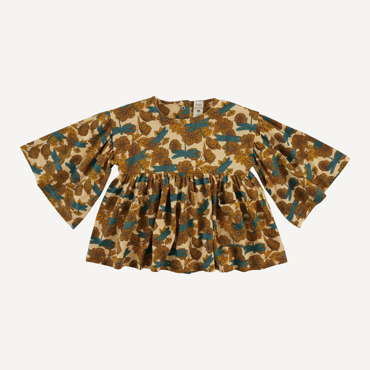 bell sleeve gathered tunic | dragonfly garden | bamboo