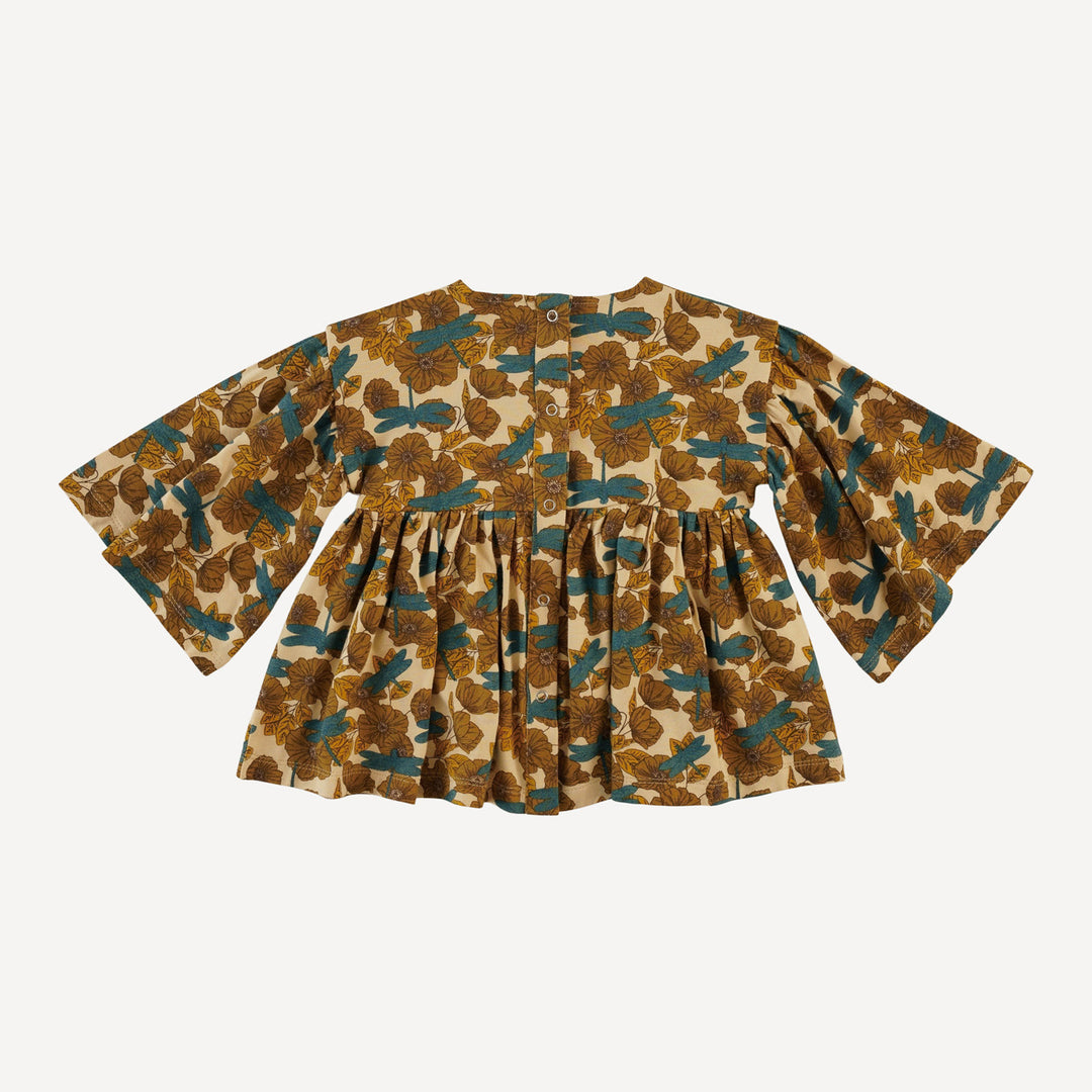 bell sleeve gathered tunic | dragonfly garden | bamboo