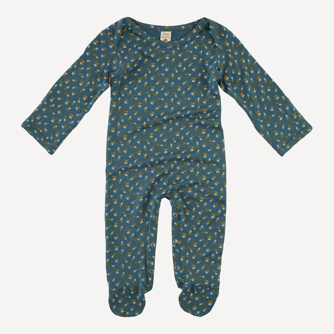 long sleeve lap neck footie | tiny blue rosebud | bamboo