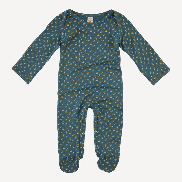long sleeve lap neck footie | tiny blue rosebud | bamboo