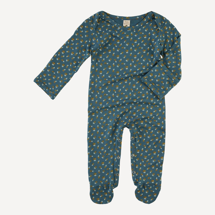 long sleeve lap neck footie | tiny blue rosebud | bamboo