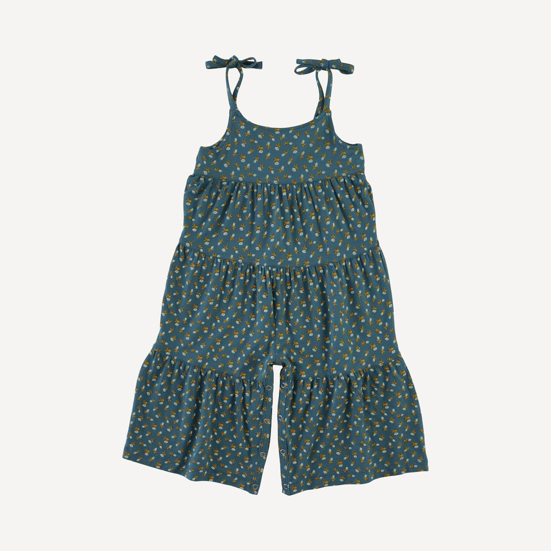 spaghetti tie prairie gaucho jumpsuit | tiny blue rosebud | bamboo