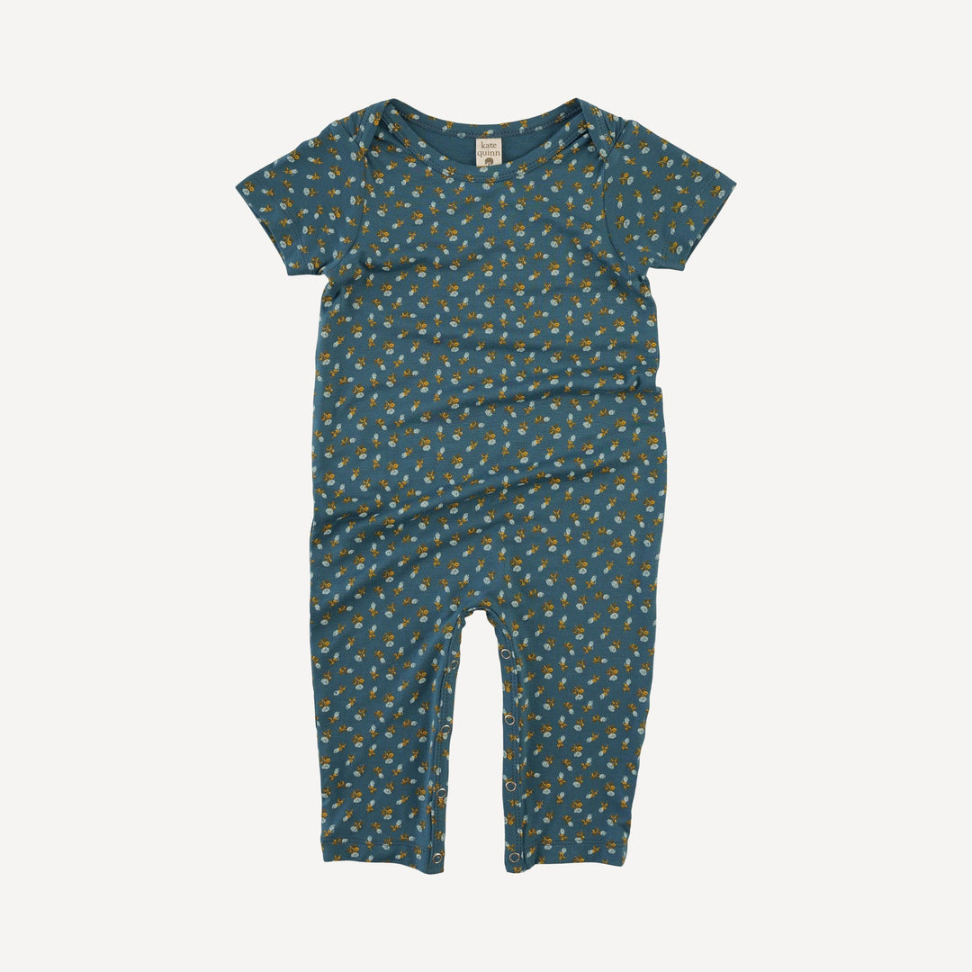 short sleeve lap neck jumpsuit | tiny blue rosebud | bamboo