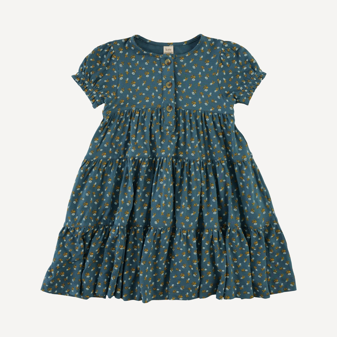 short puff sleeve prairie dress | tiny blue rosebud | bamboo