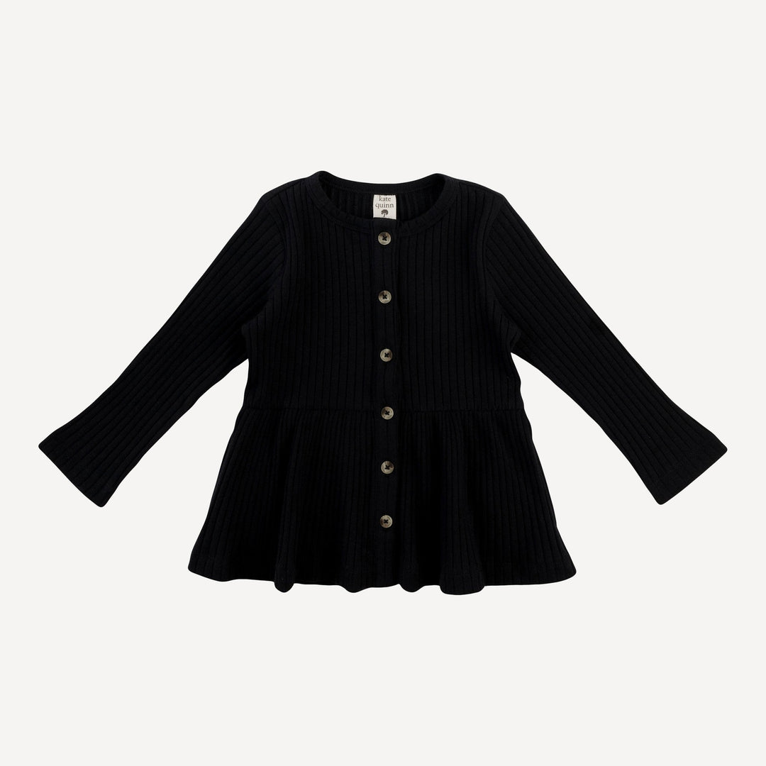 long sleeve button down top | black | organic cotton wide rib