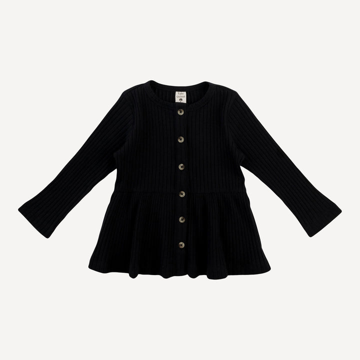 long sleeve button down top | black | organic cotton wide rib