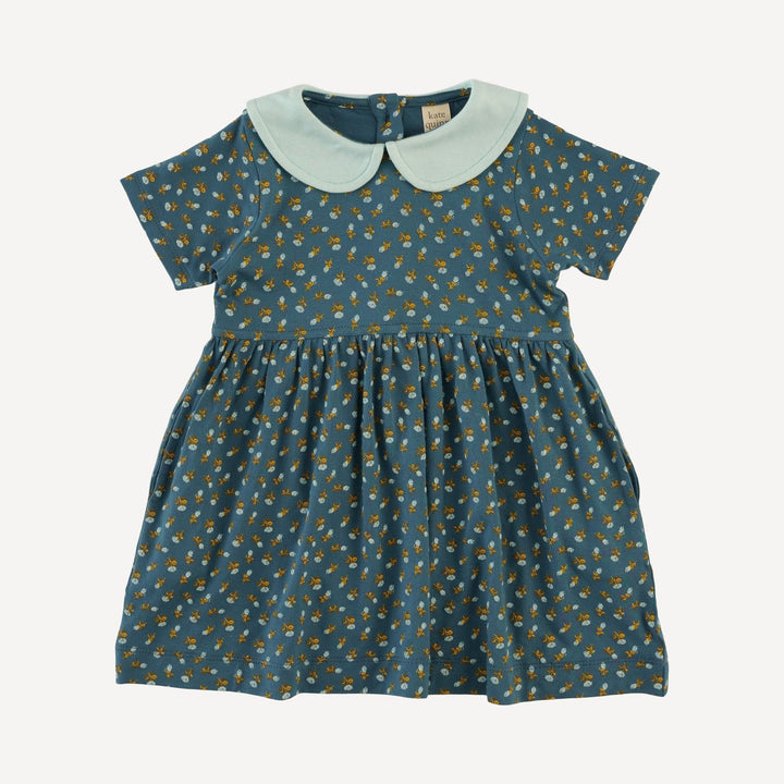 short sleeve peter pan dress | tiny blue rosebud | bamboo