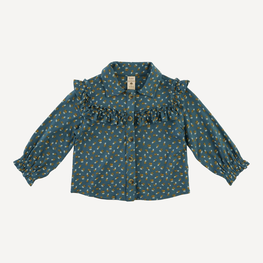 long sleeve goldilocks top | tiny blue rosebud | bamboo