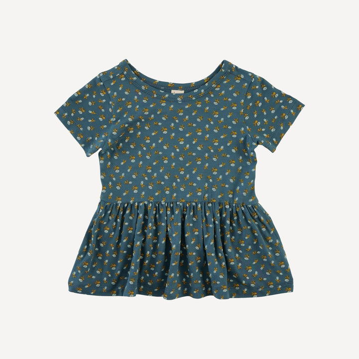 short sleeve hazel twirl top | tiny blue rosebud | bamboo