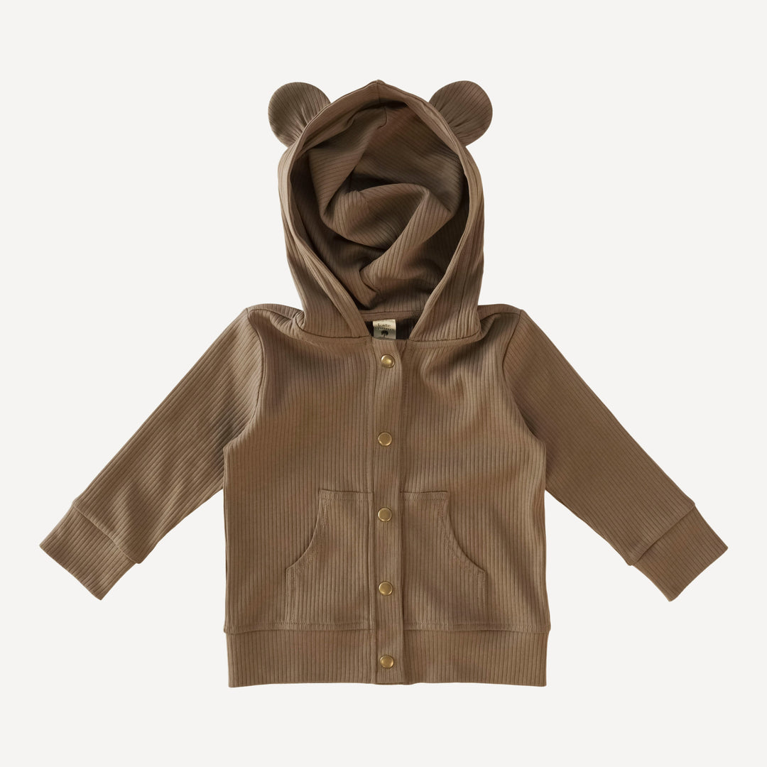 three bears snap hoodie | shiitake | organic cotton single rib