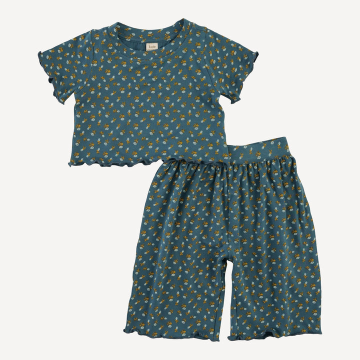 short sleeve jade set | tiny blue rosebud | bamboo