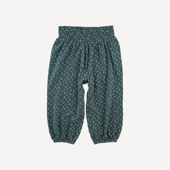smocked gathered pant | tiny blue rosebud | bamboo