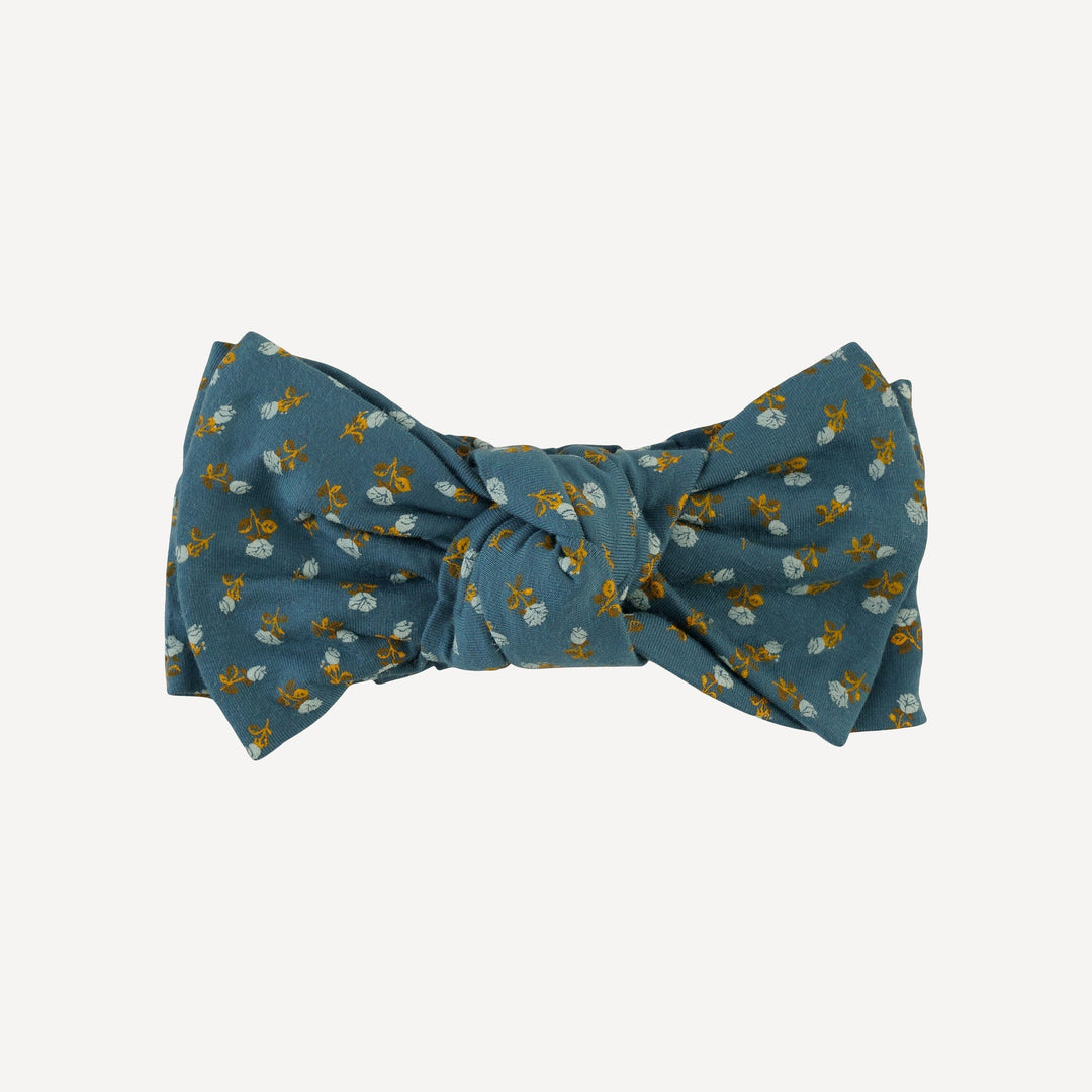 large bow elastic headband | tiny blue rosebud | bamboo