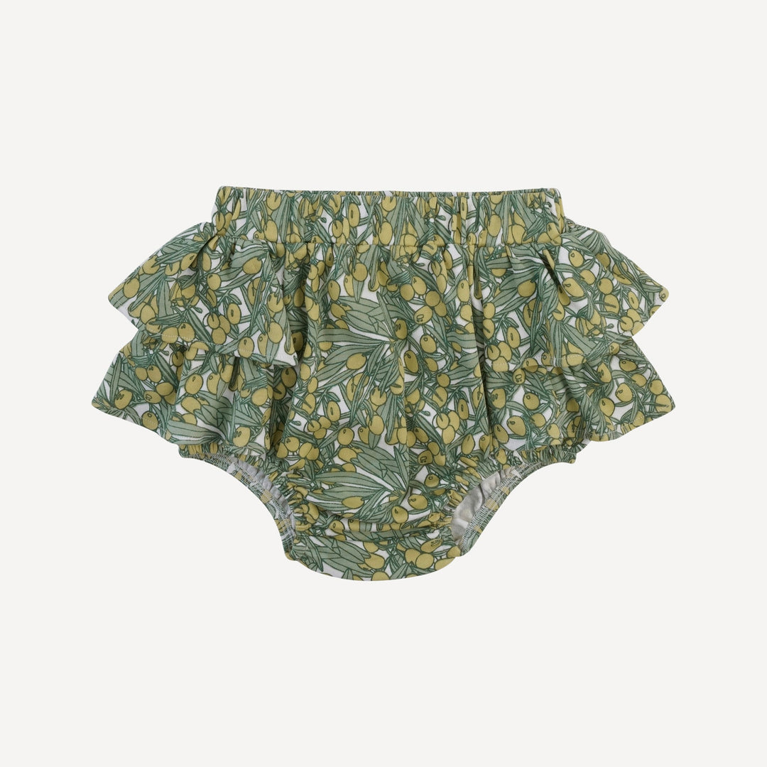 double ruffle bloomer | green olive | organic cotton interlock