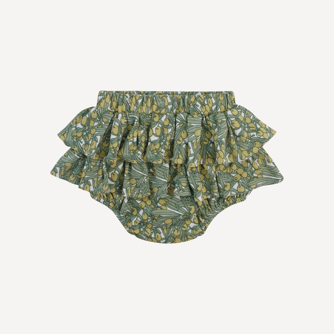 double ruffle bloomer | green olive | organic cotton interlock