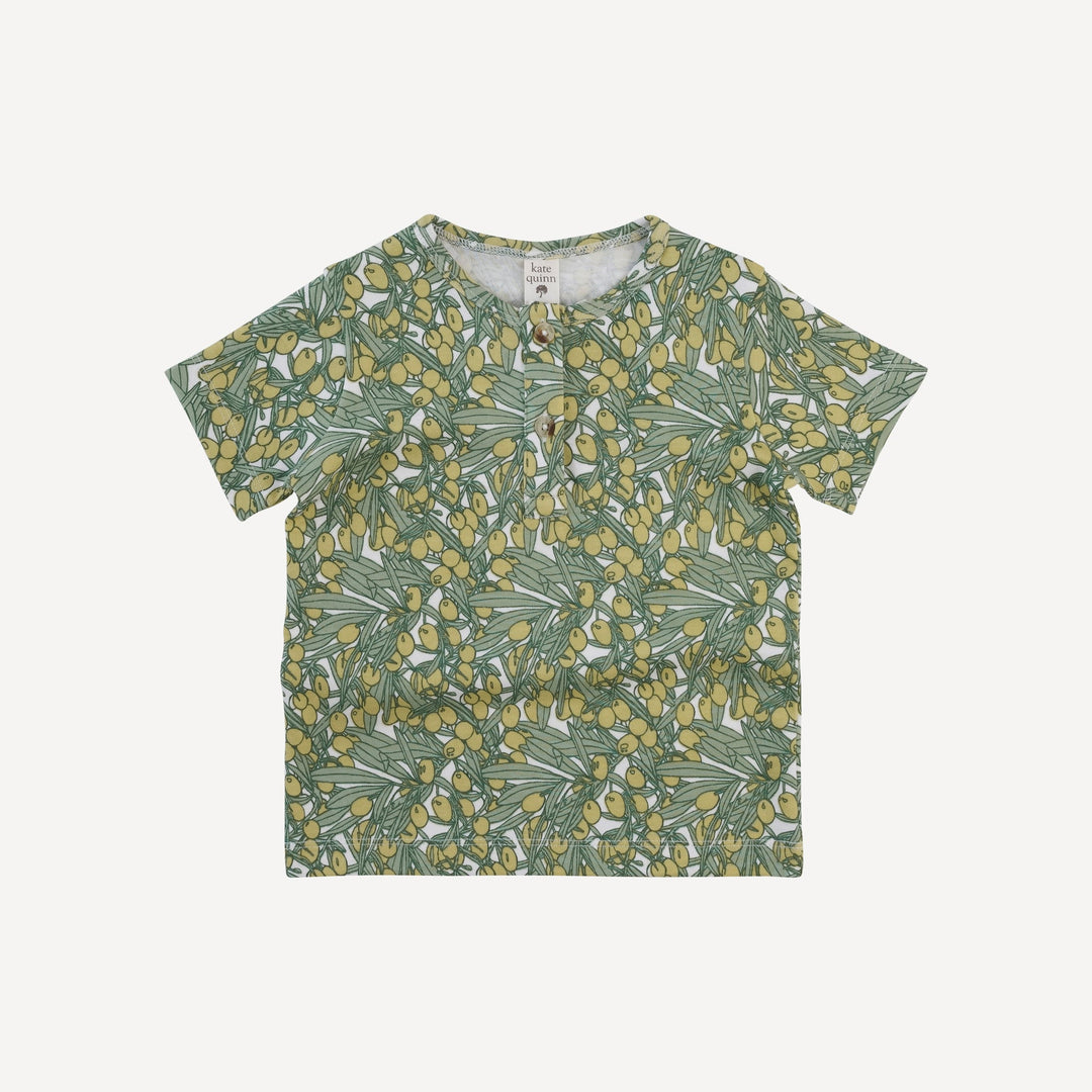 short sleeve basic henley tee | green olive | organic cotton interlock
