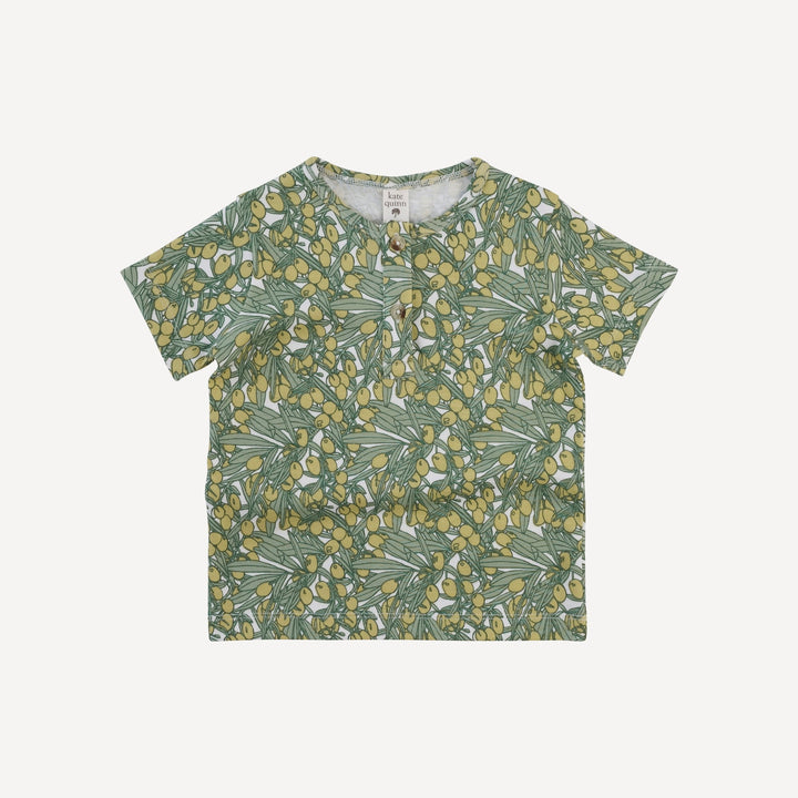 short sleeve basic henley tee | green olive | organic cotton interlock