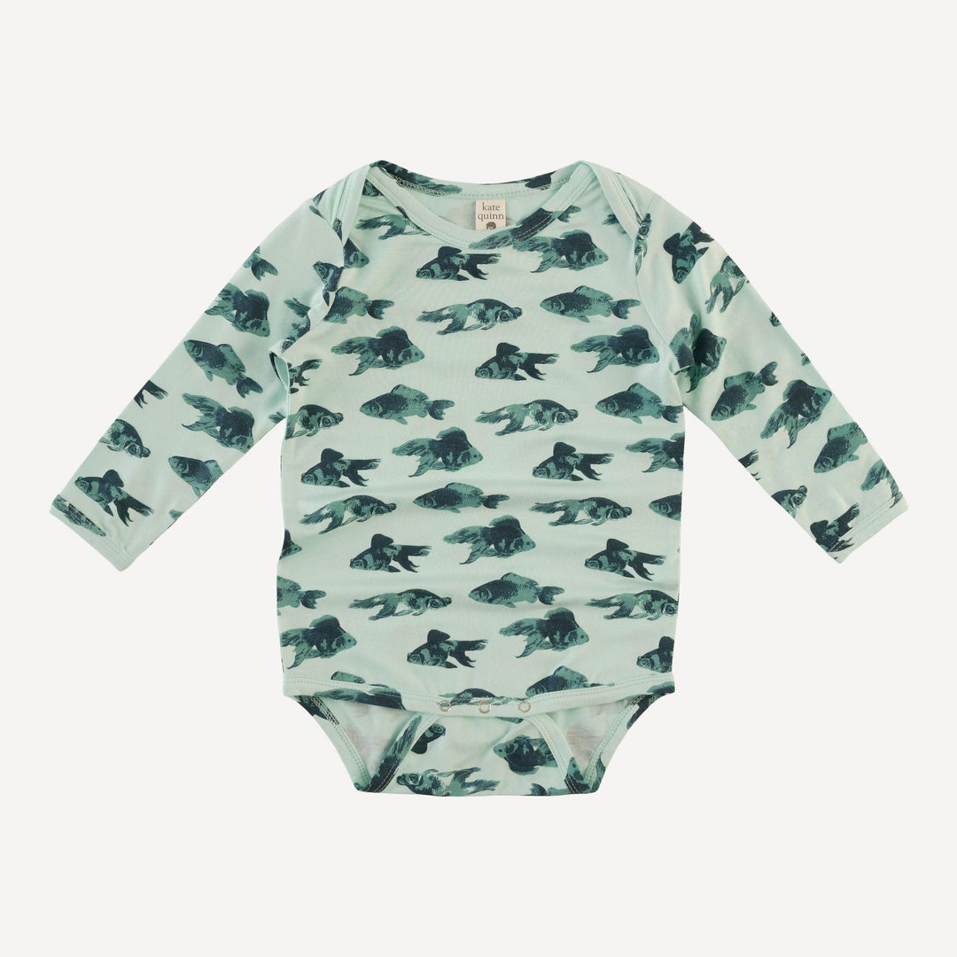 long sleeve lap neck bodysuit | blue goldfish | bamboo