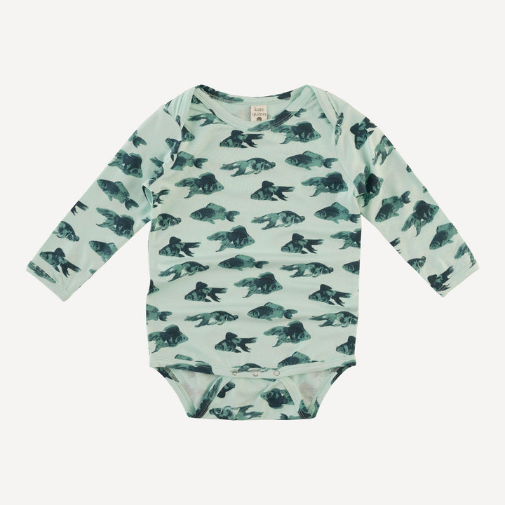 long sleeve lap neck bodysuit | blue goldfish | bamboo