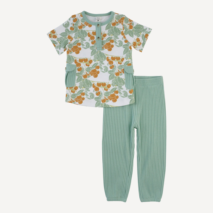 short sleeve cargo pocket tee + relaxed jogger set | persimmon | organic cotton interlock
