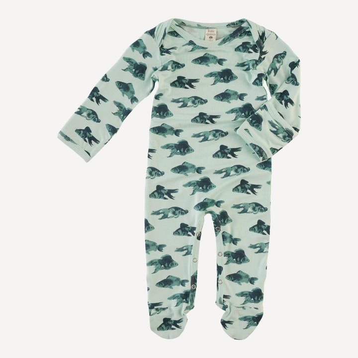 long sleeve lap neck footie | blue goldfish | bamboo