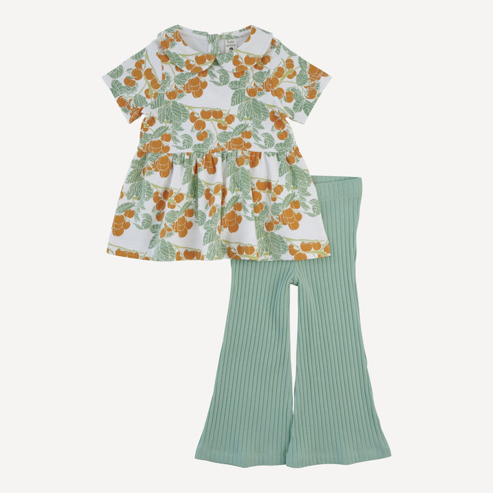 short sleeve peter pan top + flare pant set | persimmon | organic cotton interlock