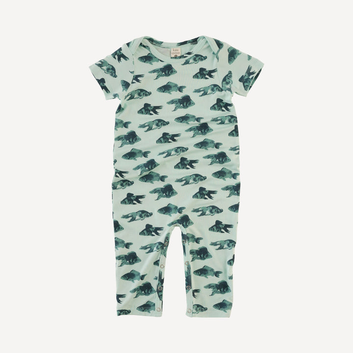 short sleeve lap neck jumpsuit | blue goldfish | bamboo