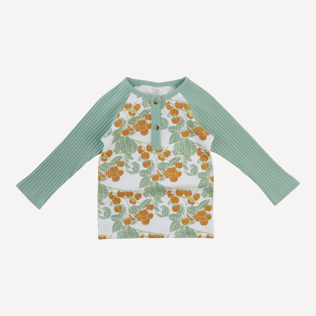 long sleeve baseball henley tee | persimmon | organic cotton interlock