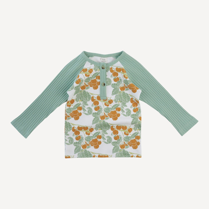 long sleeve baseball henley tee | persimmon | organic cotton interlock