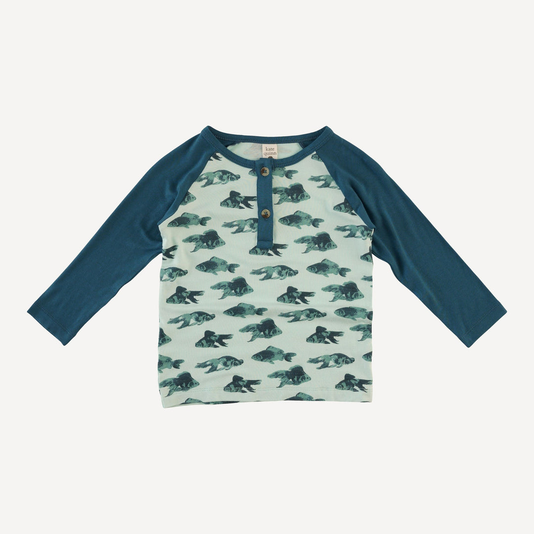 long sleeve baseball henley tee | blue goldfish | bamboo