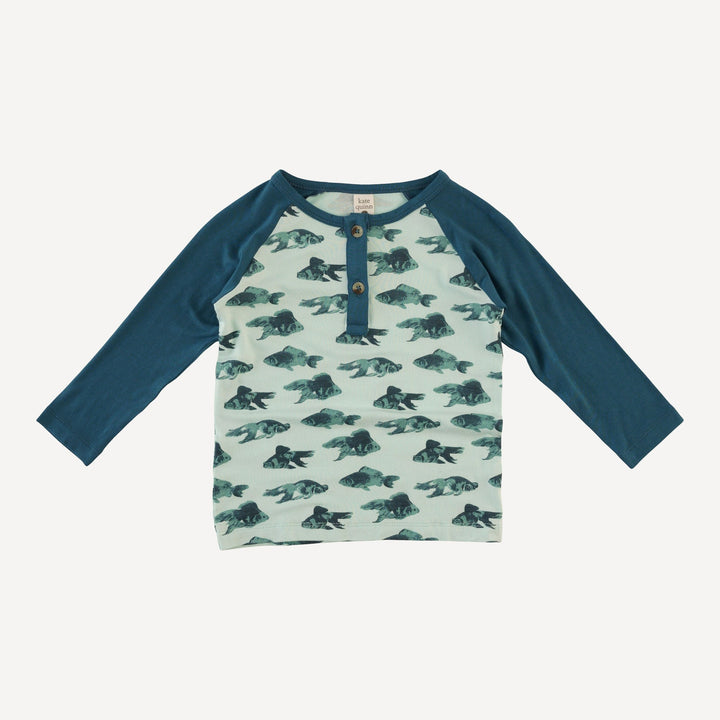 long sleeve baseball henley tee | blue goldfish | bamboo
