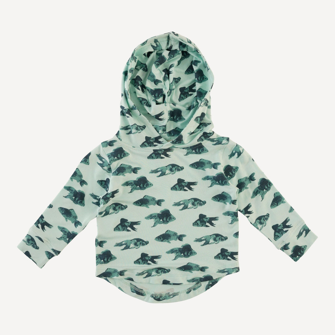 long sleeve shirt tail hoodie | blue goldfish | bamboo