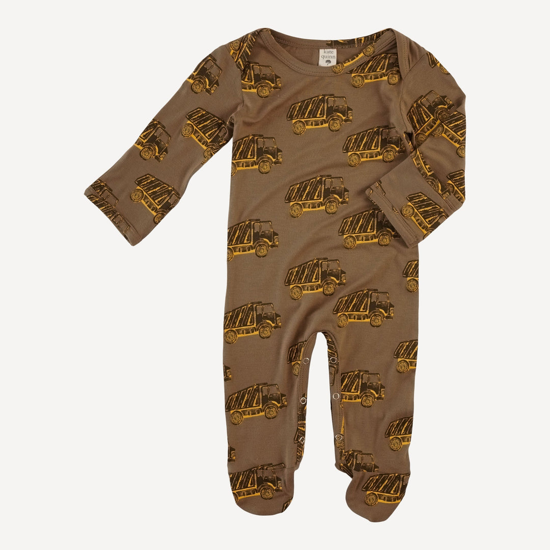 long sleeve lap neck footie | teak dumptruck | bamboo