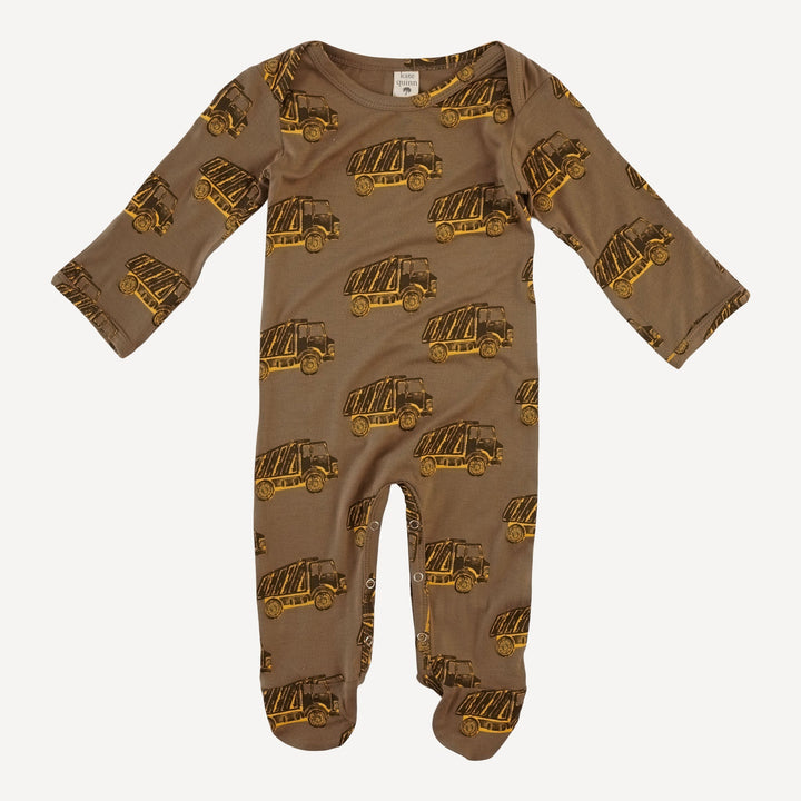 long sleeve lap neck footie | teak dumptruck | bamboo