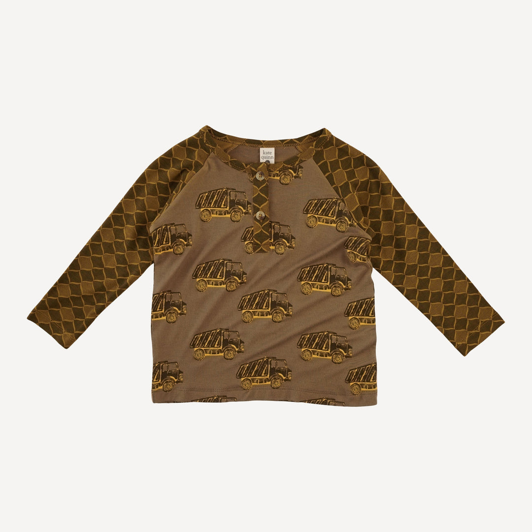 long sleeve baseball henley tee | teak dumptruck | bamboo