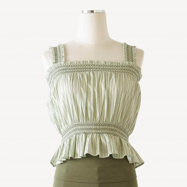 womens winnie tank | green pinstripe | organic cotton woven