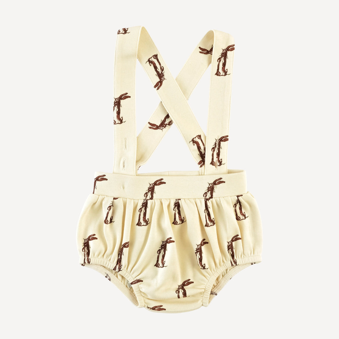 suspender bubble bloomer | plush rabbit | organic cotton interlock