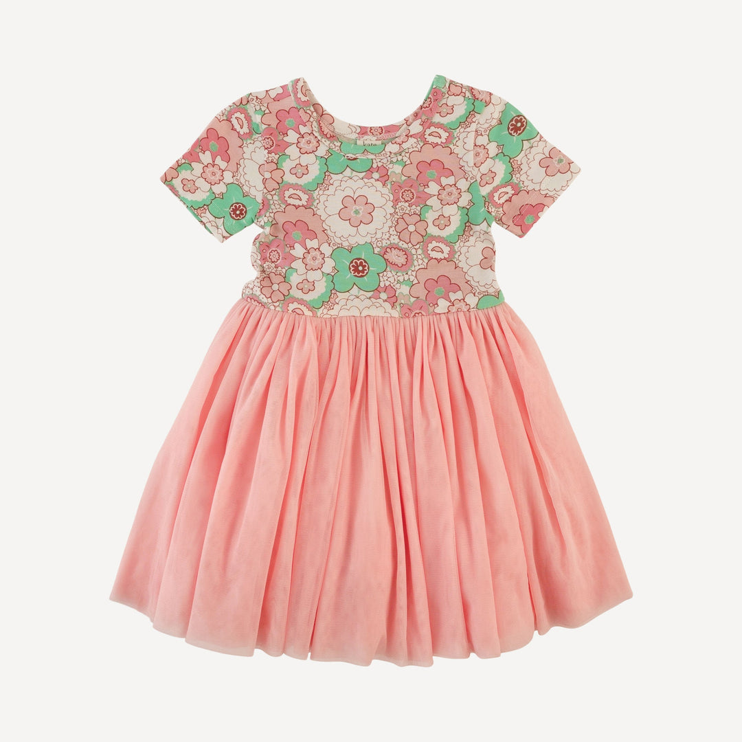 short sleeve ballerina tulle dress | mint pink mid century floral | bamboo