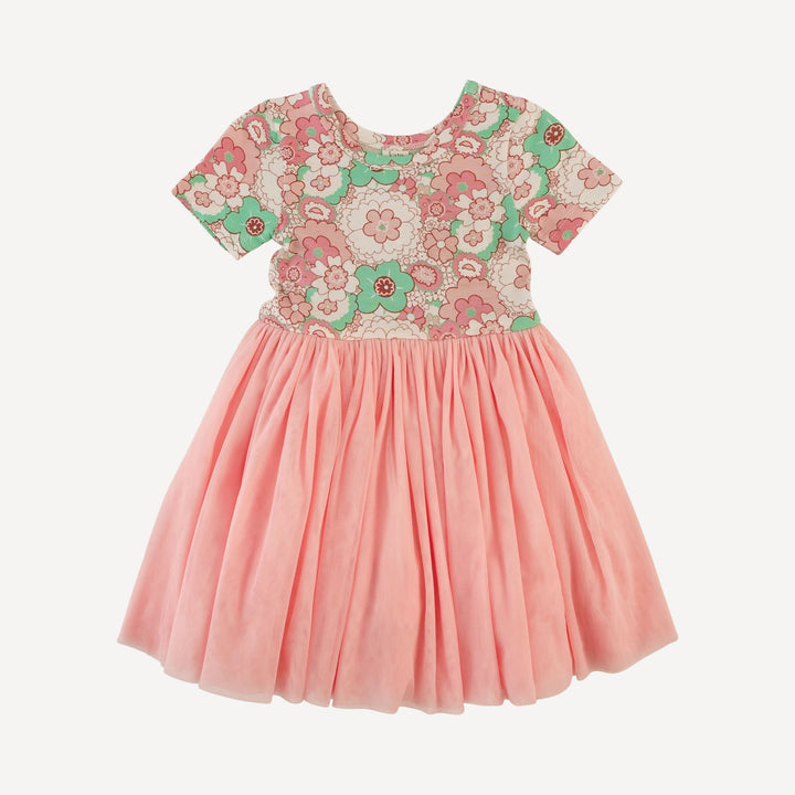 short sleeve ballerina tulle dress | mint pink mid century floral | bamboo