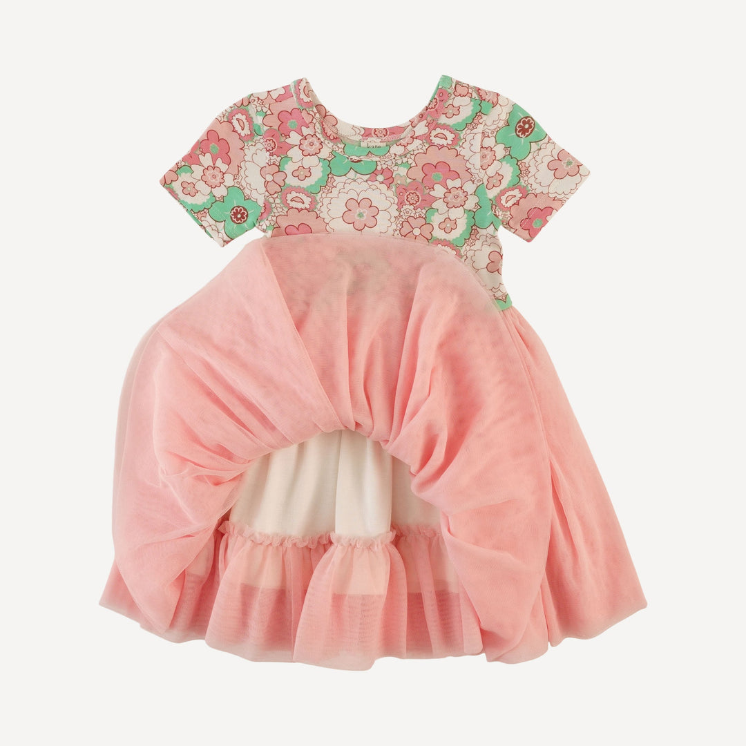 short sleeve ballerina tulle dress | mint pink mid century floral | bamboo