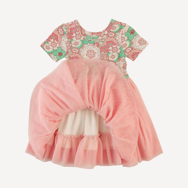 short sleeve ballerina tulle dress | mint pink mid century floral | bamboo