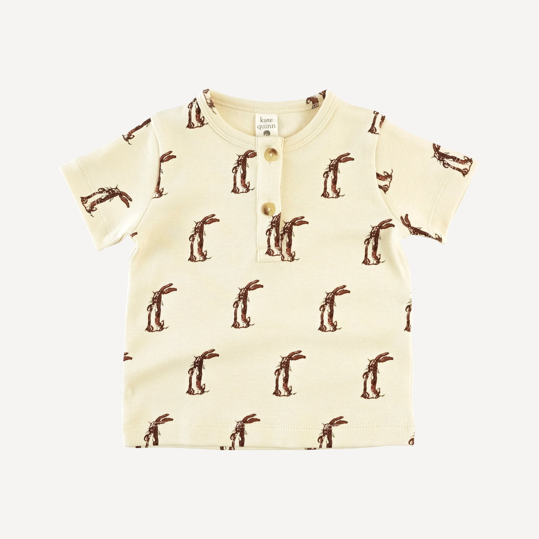 short sleeve basic henley tee | plush rabbit | organic cotton interlock